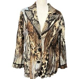 ALBERTO MAKALI Animal SNAKE LEOPARD Print Crinkle Blazer Jacket Vintage XL